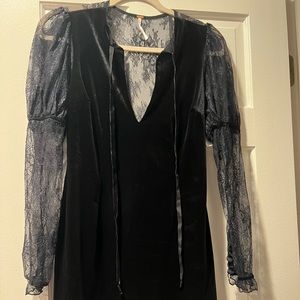 Free People black Velvet and lace dress xs